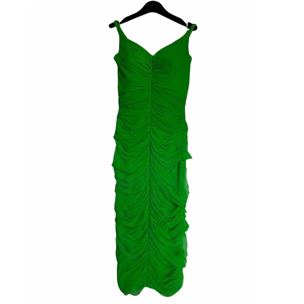 ALEXANDER MCQUEEN VINTAGE GREEN SILK RUCHED DRESS SIZE 40 - Picture 4 of 11